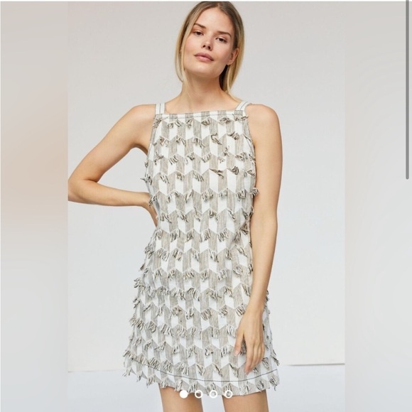 Anthropologie Chic Textured Fringe Open Back Mini Shift Dress - Picture 1 of 9